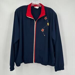 Rio‎ Womens Jacket Size XL Vintage Navy Red Nautical Embroidered Zip Track